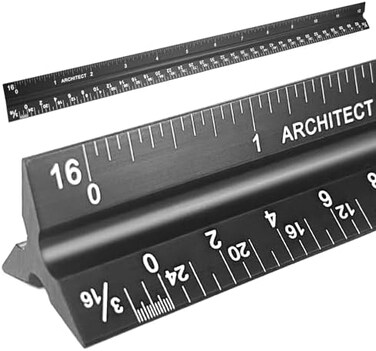 12 Inch Triangular Architectural Scale Ruler And Engineering Drafting Ruler Set (Imperial) With Standard Metal Ruler Included