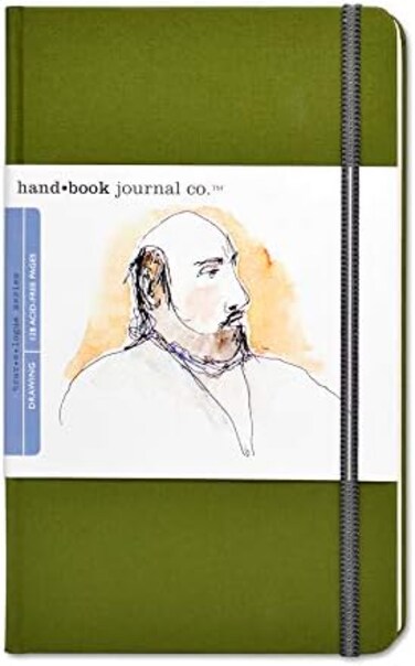Travelogue Drawing Book, Large Portrait 8-1/4 X 5-1/2, Cadmium Green Artist Journal