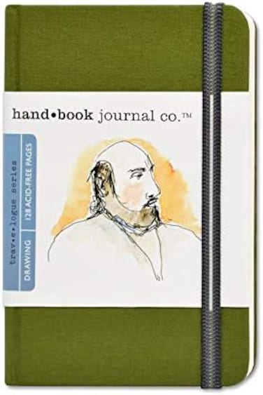 كتاب رسم الرحلة، صورة شخصية للجيب مقاس 5-1/2 × 3-1/2، مجلة الفنان باللون الأخضر الكادميوم