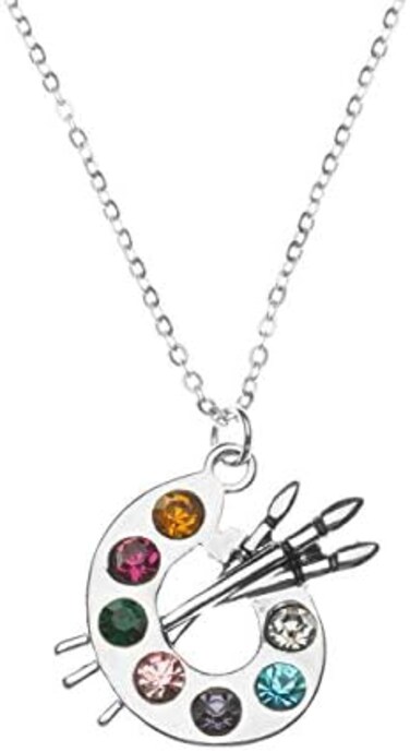 Sportybella - Artist Paint Palette And Brush Charm Pendant Necklace, Silver Plated Multi-Colored Rhinestone, Gift For Painters And Those Who Love Arts, Necklace For Women, Teens, And Girls