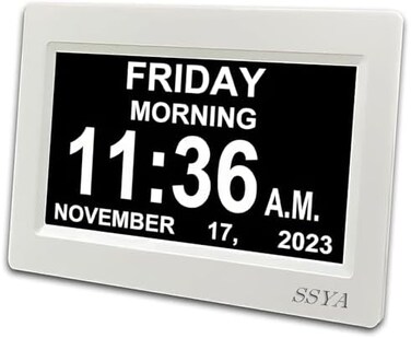 Digital Calendar Alarm Clock - Dementia Clocks For Vision Impaired, Elderly, Memory Loss Clock With Non-Abbreviated Clock With Date And Day (7 Inch)