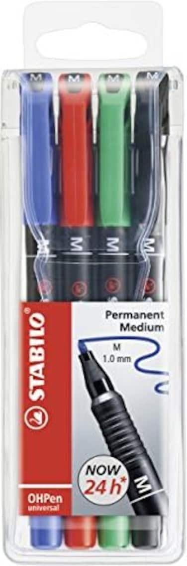 قلم Stabilo Ohp - قلم Ohp محفظة متوسطة دائمة مكونة من 4 ألوان متنوعة