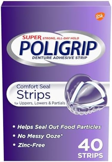 شرائط لاصقة لأطقم الأسنان سوبر بولي جريب كومفورت سيل، 40 قطعة (عبوة من 4 قطع)