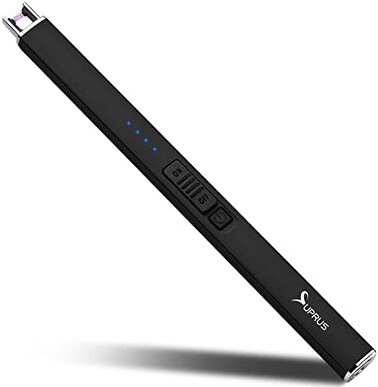 ولاعة USB عديمة اللهب بقوس كهربائي مقاومة للرياح من Suprus، ولاعة قابلة لإعادة الشحن مع قفل أمان للشموع والشواء والتخييم باللون الأسود