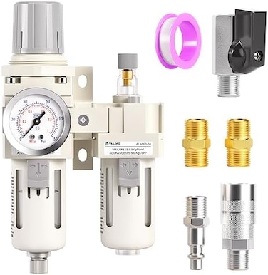 منظم ضغط فلتر هواء Npt 1/2 بوصة، مجموعة فاصل مصيدة الماء/الزيت (0-145 رطل لكل بوصة مربعة)، فلتر ضاغط أداة الهواء مع مقياس Ac4010-04 (تصريف يدوي)