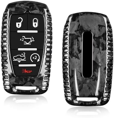 Real Forged Carbon Fiber Key Fob Protector Keychain Compatible With Dodge Ram 1500 2500 3500 Trx Limited Rebel Bighorn Lonestar Laramie, 2019-2024, Forged Black