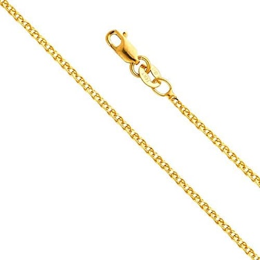 The World Jewelry Center 14K Real Yellow Gold Solid 1.5mm Flat Open Wheat Chain Necklace With Lobster Claw Clasp - 18