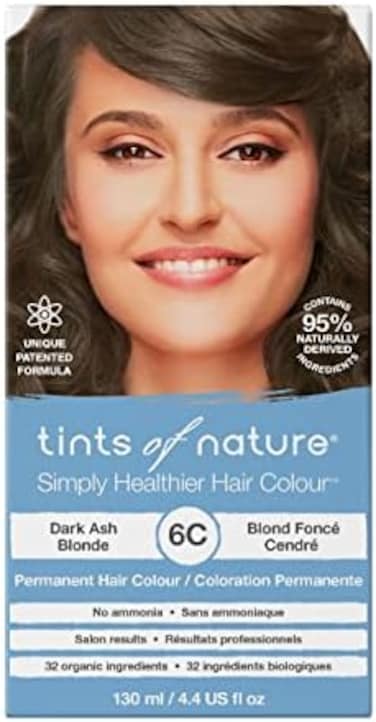 Permanent Hair Colour, Unique Patented Formula, With 75% Certified Organic Ingredients, Vegetarian &amp; Vegan-Friendly, Free From Ammonia &amp; Parabens, 6C Dark Ash Blonde, 130ml