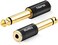 Tisino 1/4 Mono To 3.5mm Stereo Adapter, Gold Plated 6.35mm Ts Male To 1/8 Inch Trs Female Audio Connector - Black, 1 Pack