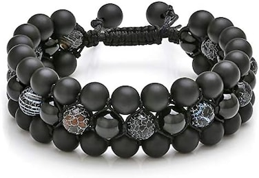 سوار ناشر الزيوت العطرية للرجال من توب بلازا لافا روك ستون، سوار شاكرا اليوغا للشفاء من الكريستال، خرز من الأحجار الكريمة الطبيعية، أساور القلق، مضفرة - 3 طبقات