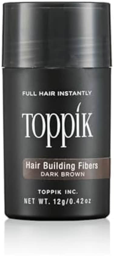 ألياف بناء الشعر من توبيك مع ألياف الكيراتين الممتازة تعمل على إخفاء تساقط الشعر وتخفيفه للحصول على شعر أكثر كثافة ويعطي مظهرًا طبيعيًا تمامًا للرجال والنساء بني داكن، 12 جرام