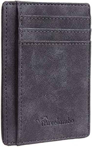 Travelambo Front Pocket Minimalist Leather Slim Wallet Rfid Blocking Medium Size