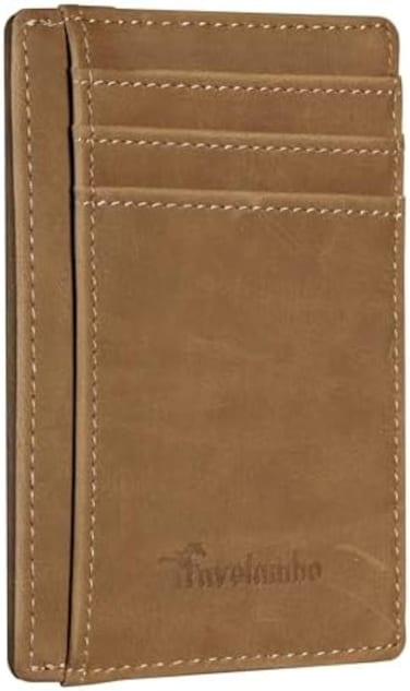 محفظة ترافيلامبو ذات الجيب الأمامي من الجلد بتصميم نحيف ومزودة بتقنية تحديد الهوية بموجات الراديو مقاس متوسط