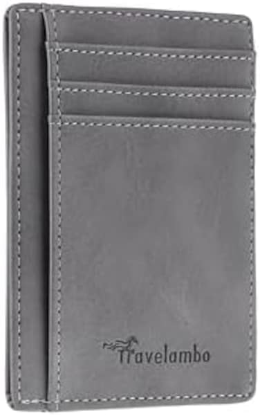 Travelambo Front Pocket Minimalist Leather Slim Wallet Rfid Blocking Medium Size