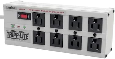 Tripp Lite Isobar 8 Outlet Surge Protector Power Strip, 25Ft Long Cord, Right-Angle Plug, Metal, &amp; $50, 000 Insurance (Isobar825Ultra) Gray