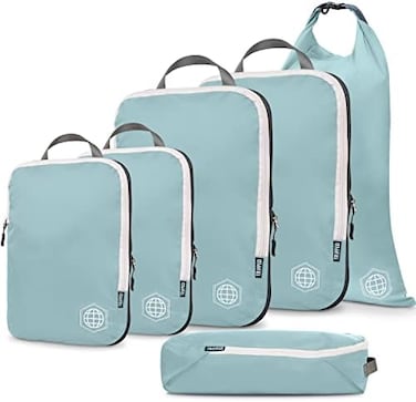 Tripped Travel Gear Compression Packing Cubes For - Luggage And Backpack Organizer Packaging Cubes For Clothes (Dusty Teal And White, 6Piece), Dusty Teal And White, 6Piece
