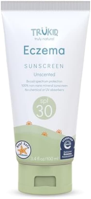 Trukid Eczema Daily Unscented SPF 30+ واقي شمسي طبيعي، ذو أساس معدني، آمن للوجه والجسم، 3.4 أونصة