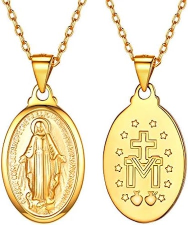 قلادة قلادة من الفضة الاسترليني عيار 925 ومطلية بالذهب عيار 18 قيراط وميدالية مريم العذراء البيضاوية المعجزة