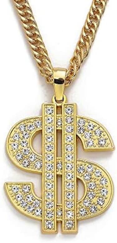 سلسلة ذهبية مع علامة الدولار قلائد أموال كبيرة للرجال والنساء، مجوهرات من الفولاذ المقاوم للصدأ مثلج من حجر الراين، قلادات عصرية بسلسلة 28 بوصة، بلاستيك، عقيق،