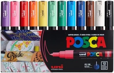 Uni 12 Posca Paint Markers, 1M Extra Fine Posca Markers With Extra Fine Tips, Posca Marker Set Of Acrylic Paint Pens, Posca Pens For Art Supplies, Fabric Paint, Fabric Markers, Paint Pen, Art Markers