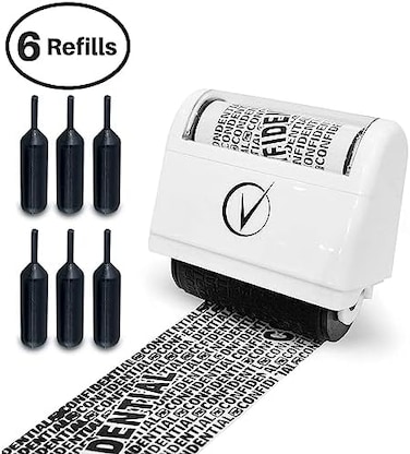 Identity&nbsp;Theft&nbsp;Protection Roller Stamps Wide Kit, Including 6-Pack Refills - Confidential Roller Stamp, Anti Theft, Privacy &amp; Security Stamp, Designed For Id Blackout Security - Classy White