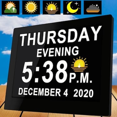 ساعة Véfaîî الرقمية 2.0 مع التاريخ والوقت لكبار السن، 19 منبه تذكير مخصص، ساعة الخرف لكبار السن، منبه عالي الصوت، التوقيت التلقائي، وظيفة الذاكرة، سهلة القراءة (8 بوصات سوداء كبيرة)