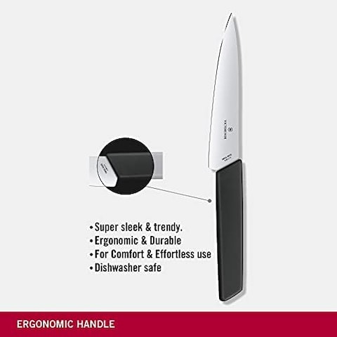 Victorinox 6.9013.15B سكين الشيف السويسري الحديث أداة المطبخ الأساسية تقطع كل شيء من اللحوم إلى الفاكهة والخضروات شفرة مستقيمة باللون الأسود، 5.9 بوصة