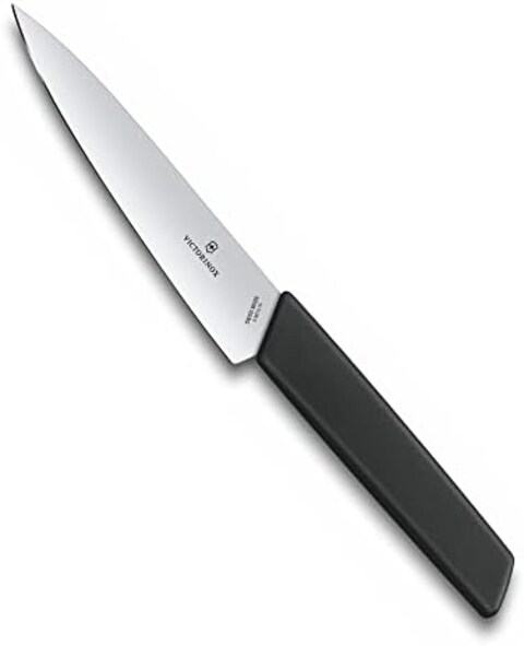 Victorinox 6.9013.15B سكين الشيف السويسري الحديث أداة المطبخ الأساسية تقطع كل شيء من اللحوم إلى الفاكهة والخضروات شفرة مستقيمة باللون الأسود، 5.9 بوصة