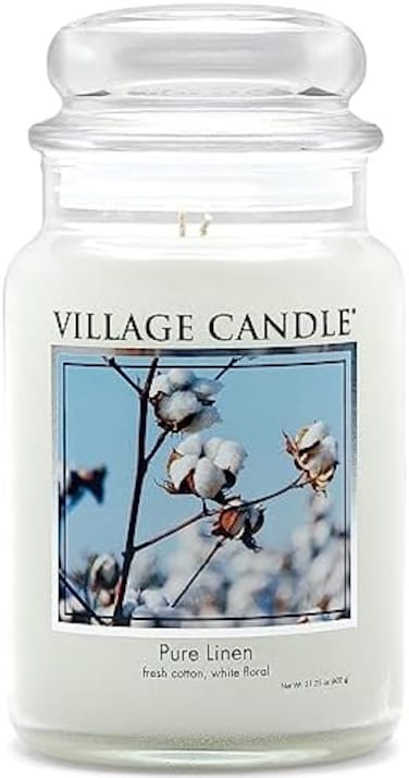 برطمان زجاجي من الكتان النقي من فيليدج كاندل، أبيض، كبير