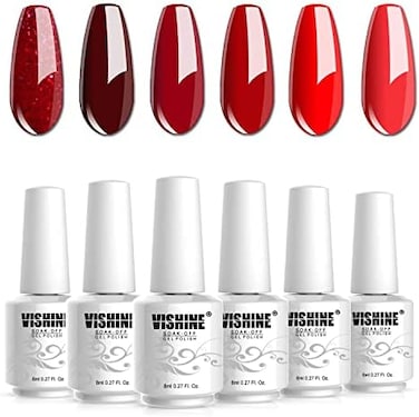 Vishine Glamour Red Gel مجموعة طلاء الأظافر 8 مل 6 زجاجات نقع قبالة جيل للأظافر سلسلة مانيكير UV LED مصباح مطلوب صندوق هدية مسمار الفن