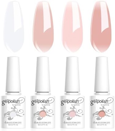 Vishine 4Pcs Jelly Nude Pink Milky White Rose Gel Nail Polish Set Sheer Clear Crystal Translucent French Manicure Gel Nail Polish Kit 8ml