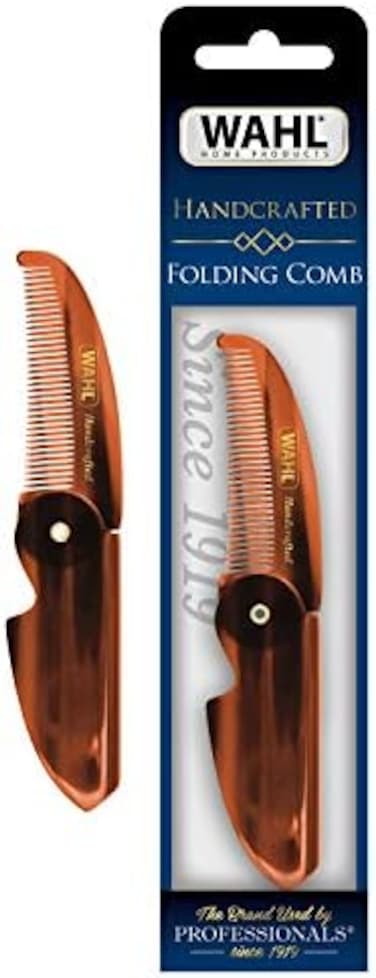 Wahl Model 3326 Beard &amp; Moustache Folding Comb For Men's Grooming - Handcrafted &amp; Hand Cut With Cellulose Acetate - Smooth, Rounded Tapered Teeth