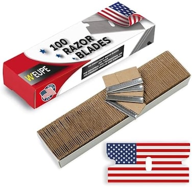 Razor Blades Utility: Single Edge Razor Blades 100 Pack, Razor Blade Scraper Refills, Steel Box Cutter Blades Usa-Made, Safety Straight Edge Razor Blades, Paint Scraper Razor Blades