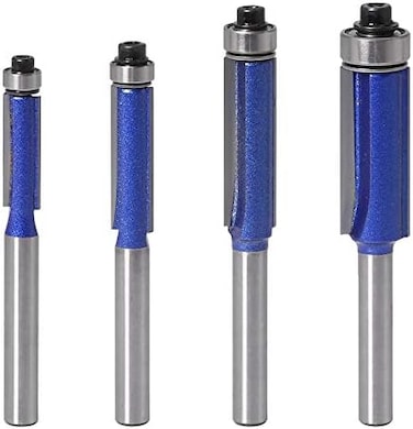 Wolfride 4Pcs Flush Trim Router Bit Set 1/4 Inch Shank Top Bearing Flush Trim Router Bit