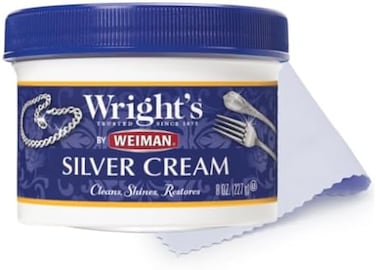 Wright's Silver Cleaner And Polish Cream - 237ml With Polishing Cloth - Ammonia-Free - Gently Clean And Remove Tarnish Without Scratching