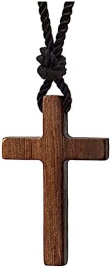 Natural Walnut Wood Cross Pendant Necklace For Men Women Wooden Car Rearview Mirror Pendant