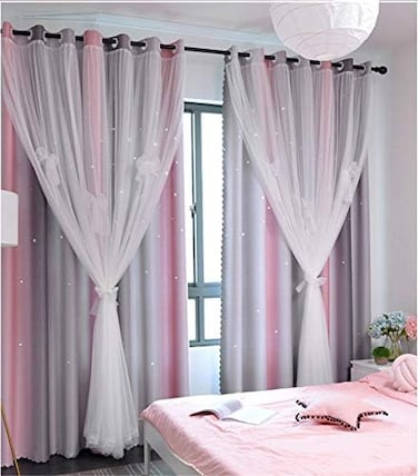 Yancorp 63 Inch Length Room Darkening Blackout Pink Rainbow Curtains For Girls Bedroom Kids Room Ombre Window Panels Living Room (Pink Grey, W52 X L63)