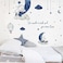 Yovkky Watercolor Blue Grey Sleeping Elephant Wall Decals, We Made A Wish Moon Star Cloud Stickers Hot Air Balloon Nursery Decor, Home Baby Shower Decoration Kids Toddler Bedroom Playroom Art Gift