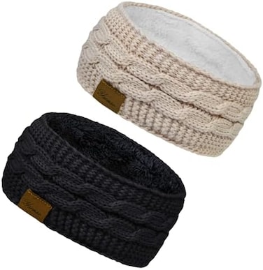 Ysense Beau Confetti Winter Cable Knit Headbands Women Knitted Headbands Twist Lining Plus Velvet Chunky Elastic Thermal Headbands, Head Wrap Winter Ear Warmer Girls Ladies