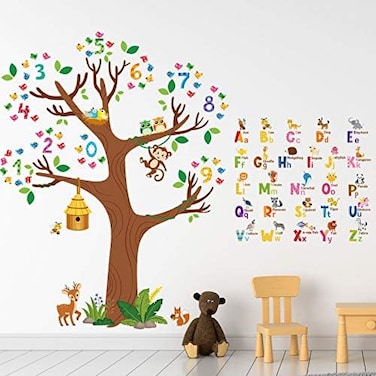 Zonon 3 Sheets Animal Alphabet And Number Tree Wall Stickers Welcome Back To School Birds Numbers And Abc Letters Peel And Stick Wall Decals For Students Classroom Decorations Bedroom Living Room