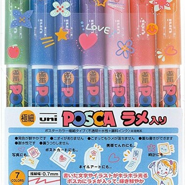 قلم تحديد لامع Uni Posca Pc-1ml 7C، نقطة دقيقة للغاية، مجموعة 7 ألوان