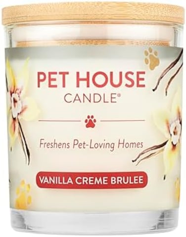 One Fur All Pet House Plant-Based/Soy Candle - Clean Burning, Long Lasting Pet Odor Eliminator For Home - Vanilla Cr&egrave;me Brulee Scent