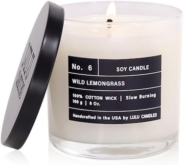 شموع اللولو بعشب الليمون البري، برطمان صويا معطر فاخر، سكب يدويًا في الولايات المتحدة الأمريكية، معطرة للغاية وتدوم طويلاً، صغير - 6 أونصة.
