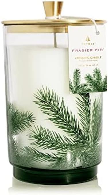 Thymes Frasier Fir Candle - Heritage Pine Needle Luminary Scented Candles - Elegant Pine Candle - Crisp Siberian Fir, Cedarwood &amp; Sandalwood - Holiday Candles - Christmas Decor (Large, 16 Oz)