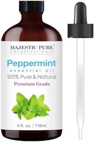Majestic Pure Peppermint Essential Oil, 118 ml, 100% Pure And Natural Peppermint Oil, Premium Grade Essential Oils For Hair Care, Home Diffusers, Skin, Aromatherapy, Massage And Humidifiers
