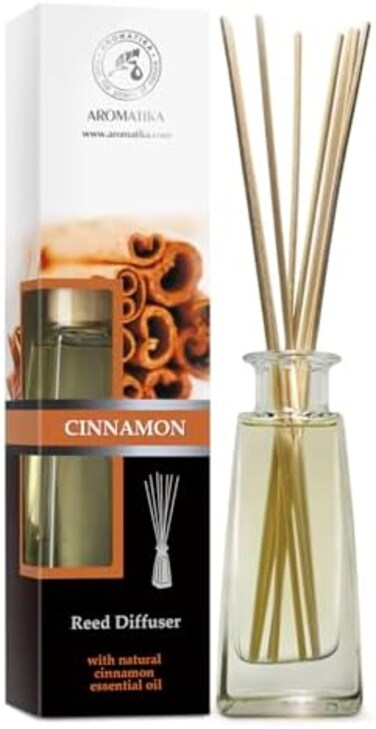 Aromatika Cinnamon Reed Diffuser W/Natural Essential Cinnamon Oil 100ml - Fresh &amp; Long Lasting Fragrance - Gift Set W/ 8 Bamboo Sticks - Best For Aromatherapy - Spa - Home - Office - Boutique -