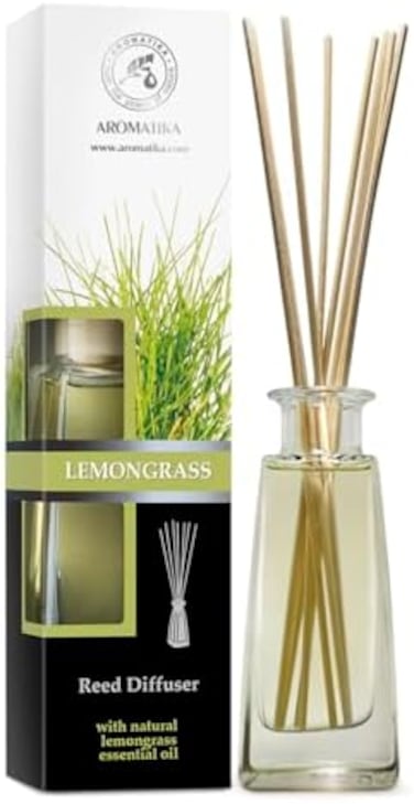 Aromatika Lemongrass Diffuser W/Lemongrass Oil 3.4 Fl Oz - Scented Reed Diffuser - 0% Alcohol - Diffuser Gift Set - Best For Aromatherapy - Room Air Fresheners - Lemongrass Essential Oil Diffuser