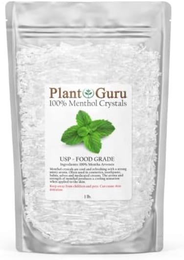 Plant Guru Menthol Crystals 1 Lb. Bulk Mentha Arvensis 100% Pure Natural Usp Food Grade - Great For Cosmetics, Salves, Balms, Creams And Soap Making.