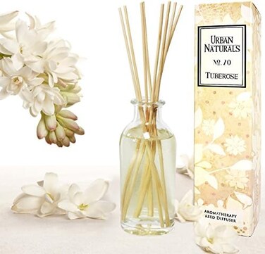 Urban Naturals Tuberose Fragrance Oil Reed Diffuser, Exotic Tuberose And Fragrant Orange Blossom, Floral Room Freshener With Reeds, Vegan. Made In The USA