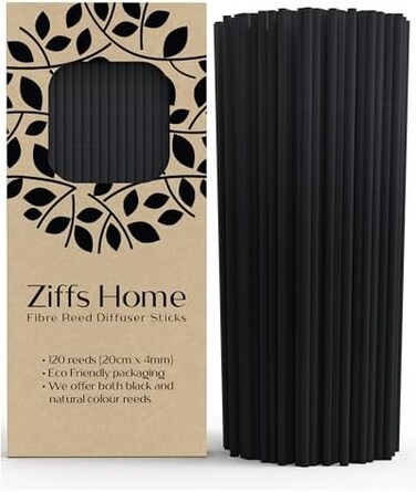 120 Black Fibre Reed Diffuser Sticks - 20Cm X 4Mm - Thick Diffuser Reeds Sticks - Diffuser Sticks For Diffuser Oils Fragrance Refill - Fibre Reeds For Diffusers